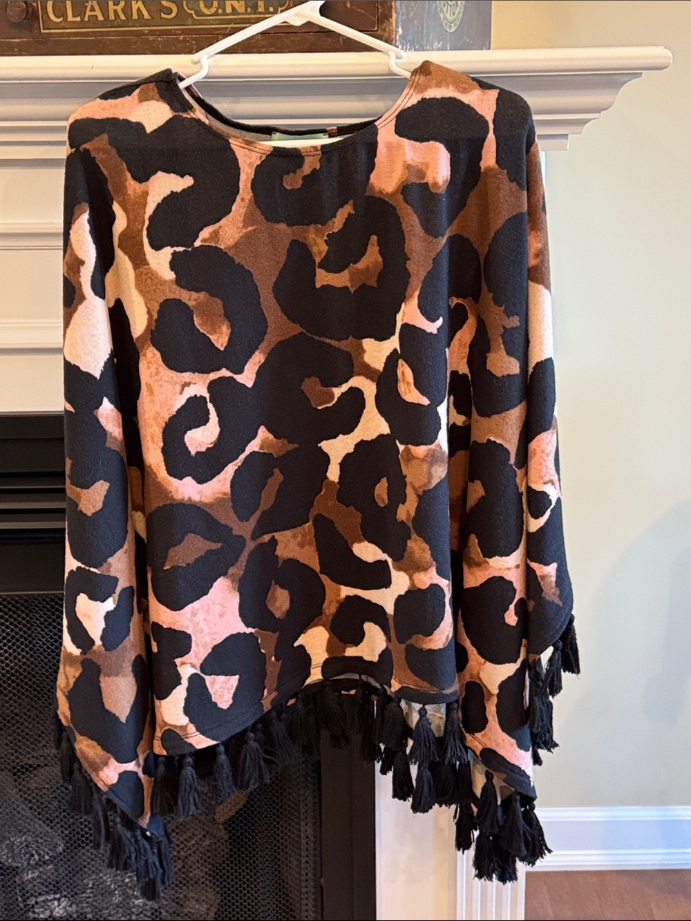 Judith March Black, Brown & Pink Animal Print Tassel Poncho